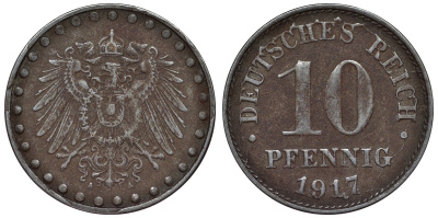 Германия 10 пфеннигов 1917 A KM 20, J. 298 железо 4119-213