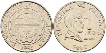 Филиппины 1 писо 2000 Хосе Рицаль KM 269 медно-никель 4556-1152