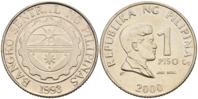 Филиппины 1 писо 2000 Хосе Рицаль KM 269 медно-никель 4556-1152