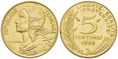 ФРАНЦИЯ 5 САНТИМОВ 1986 ТИП MARIANNE KM 933 медь алюминий никель 3309-1047