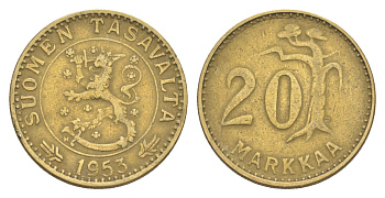 Финляндия 20 марок 1953 KM 39 алюминиевая бронза 4648-642