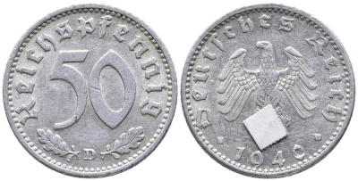 ГЕРМАНИЯ 50 РЕЙХСПФЕННИГОВ 1940 D KM 96, J. 372 алюминий 24-916
