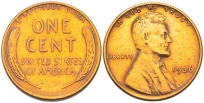 США 1 ЦЕНТ 1936 ЛИНКОЛЬН KM 132 бронза 3309-1238