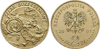 Польша 2 злотых 2001 MW, янтарный путь KM 410 нордик  UNC  4153-1254