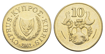 Кипр 10 центов 2002 KM 56.3 никель латунь UNC 4652-856