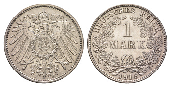 Германия 1 марка 1915 E, Вильгельм II (1888-1918) KM 14, J. 17 серебро aUNC 4626-255