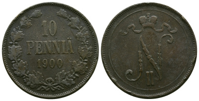 РОССИЯ ДЛЯ ФИНЛЯНДИИ 10 ПЕННИ 1900 Биткин 428 медь 4381-113