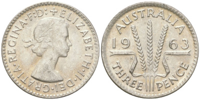 Австралия 3 пенса 1963 Елизавета II (1952-2022) KM 57 серебро 4623-123