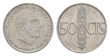 Испания 50 сентимо 1966 (67) Франсиско Франко KM 795 алюминий 4611-432