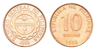 Филиппины 10 сентимо 1995 KM 270 сталь плакированная медью UNC 4705-756
