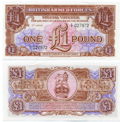Великобритания, Британские вооруженные силы 1 фунт 1956 серия 3 Pick M29 бумага аUNC 7486-30-2-2