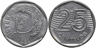 Бразилия 25 сентаво 1994 KM 634 нержавеющая сталь 4579-746