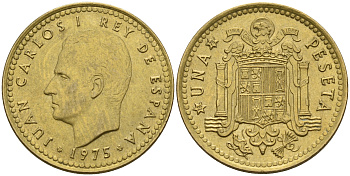 Испания 1 песета 1975 (76) Хуан Карлос I (1975-2014) KM 806 алюминиевая бронза    4153-211