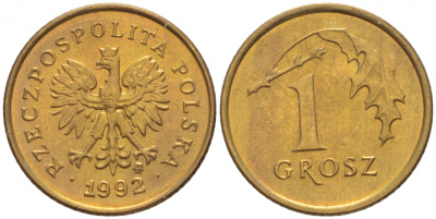 ПОЛЬША 1 ГРОШ 1992 MW KM 276 латунь UNC 4528-858