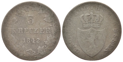 Гессен-Дармштадт 3 крейцера 1842 Людвиг II (1830-1848) KM 305 серебро 1522-1123