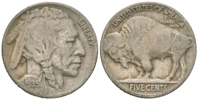 США 5 центов 1935 индеец, бизон KM 134 медно-никель 4614-1168