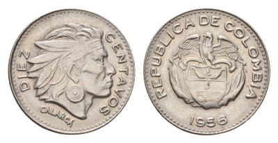 Колумбия 10 сентаво 1956 KM 212 медно-никель aUNC 220-919