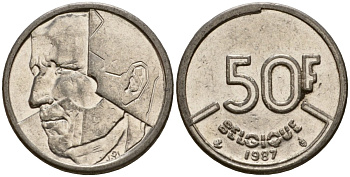 Бельгия 50 франков 1987 Belgique, Бодуэн I (1951-1993) KM 168 никель 4601-114