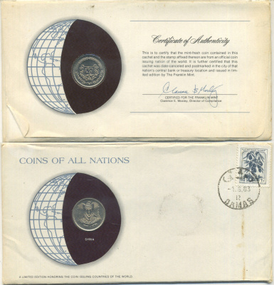 Сирия 50 пиастров 1979 год-тип, конверт с маркой первого дня гашения, Coins of Nations KM 119 медно-никель UNC 8-2-06-24
