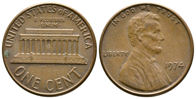 США 1 ЦЕНТ 1974 ЛИНКОЛЬН KM 201 медь цинк 93-1252