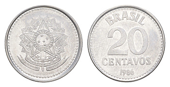 Бразилия 20 сентаво 1986 KM 603 нержавеющая сталь UNC 4644-454