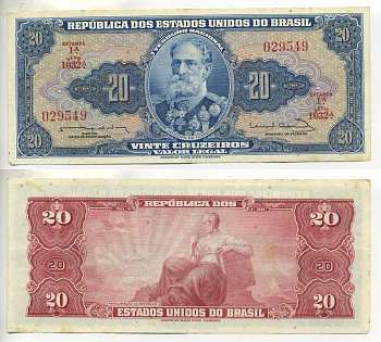 БРАЗИЛИЯ 20 КРУЗЕЙРО 1963 ПОДПИСЬ 12 Pick 168b бумага 3295-28-3