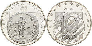 Италия 10 евро 2005 60 лет мира и свободы в Европе, античная монета KM 271 серебро PROOF 11-166-23