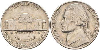 США 5 центов 1983 P, президент Джеферсон KM A192 медно-никель 4114-1025