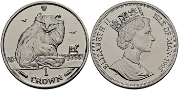 Остров Мэн 1 крона 1995 турецкая кошка КМ 446 медно-никель UNC M92-07