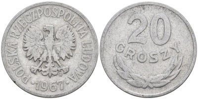 Польша 20 грошей 1967 MW KM А47 алюминий 4564-1059
