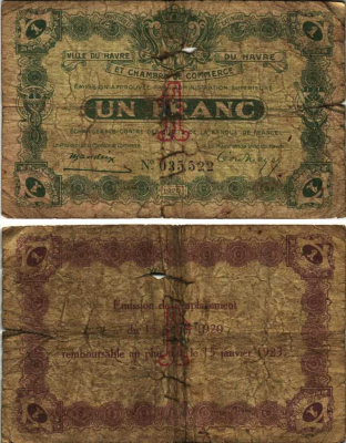 Франция, Гавр 1 франк 1920-1923 коммерческая палата бумага 7191-16-1-2