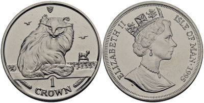 Остров Мэн 1 крона 1995 турецкая кошка КМ 446 медно-никель UNC M80-17