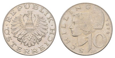 Австрия 10 шиллингов 1974 KM 2918 медно-никель 4671-1041