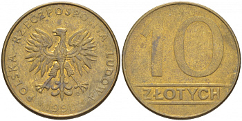 Польша 10 злотых 1990 MW, Народная Республика KM 152.2, Parchimowicz 244b латунь 4519-1024