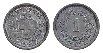 Швейцария 1 раппен 1945 B KM 3a цинк UNC 1528-443