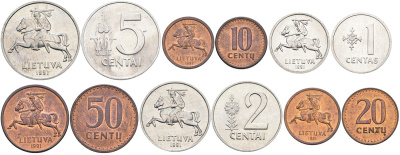 Литва набор из 6 монет 1991 KM 85, 86, 87, 88, 89, 90 алюминий, бронза N6-51