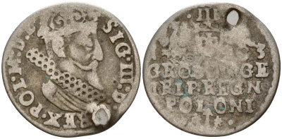 Польша, Эльбинг трояк (3 гроша) 1622 Сигизмунд III Ваза (1587-1632), Монетный двор Краков, герб "Сас" - управляющий монетного двора Миколай Данилович в 1616-1624 Iger K.22.1.a, KM 31 серебро 4160-243