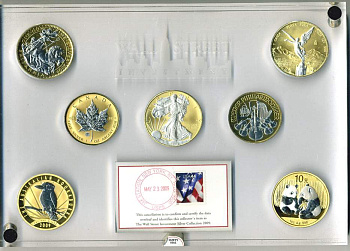 США набор из 7 монет 2009 №3568, WALL STREET INVESTMENT, в деревянной коробке, сертификат  серебро  UNC,  PROOF 5-4-5-09