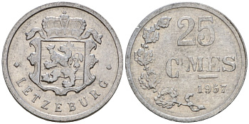 Люксембург 25 сантимов 1957 Шарлотта (1918-1964) KM 45a.1 алюминий 4532-1031