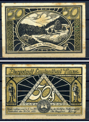 Лаутенталь (Харц, Ганновер, Нижняя Саксония) 50 пфеннигов 1921 Пакти-ам-Вальдкатер Mehl Grabowski 778.1-12/12 картон aUNC 7556-1-4-2