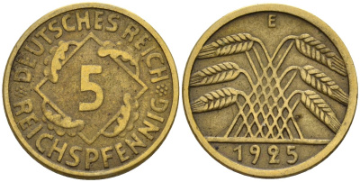 Германия 5 рейхспфеннигов 1925 E KM 39, J. 316 алюминиевая бронза 4151-723