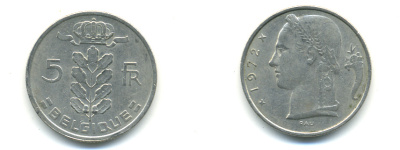 Бельгия 5 франков 1975 Belgie, Бодуэн I (1951-1993) KM 135.1 медно-никель 176-912