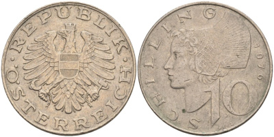 АВСТРИЯ 10 ШИЛЛИНГОВ 1976 КМ 2918 медно-никель 4572-636