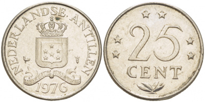 Нидерландские Антилы 25 центов 1976 Юлиана (1948-1980) KM 11 никель 3309-625