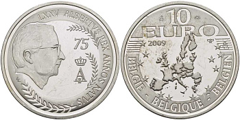 Бельгия 10 евро 2009 75 лет королю Альберту II KM 284 серебро PROOF 1076-4-64