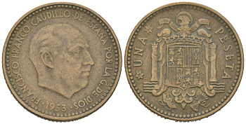 Испания 1 песета 1953 (62) Франсиско Франко (1939-1975) KM 775 алюминиевая бронза 4617-1263