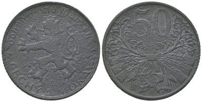 Богемия и Моравия 50 геллеров 1941 германский протекторат KM 3 цинк 4124-321