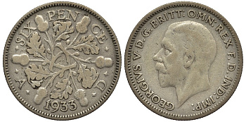 Великобритания 6 пенсов 1933 Георг V (1910-1936) KM 832, Spink 4041 серебро 4538-353