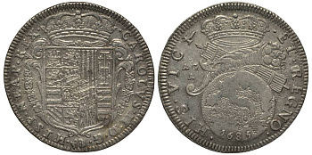 Неаполь и Сицилия тари (2 карлини) 1685 Карл II Испанский серебро aUNC 00-822-06