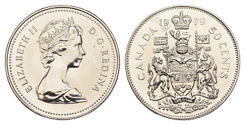 Канада 50 центов 1979 Елизавета II (1952-2022), герб KM 75 никель PROOF-LIKE (BU) 4631-957